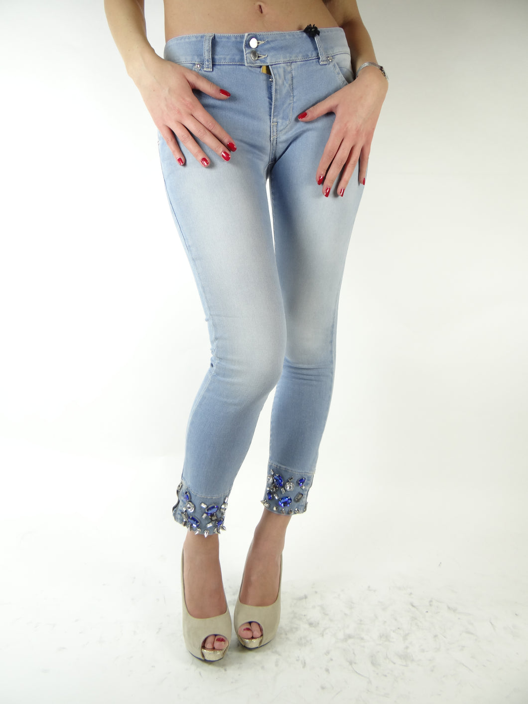 Jeans Met donna mod.H-K-ZIP vestibilità denim STRETCH blu linea Gioiello