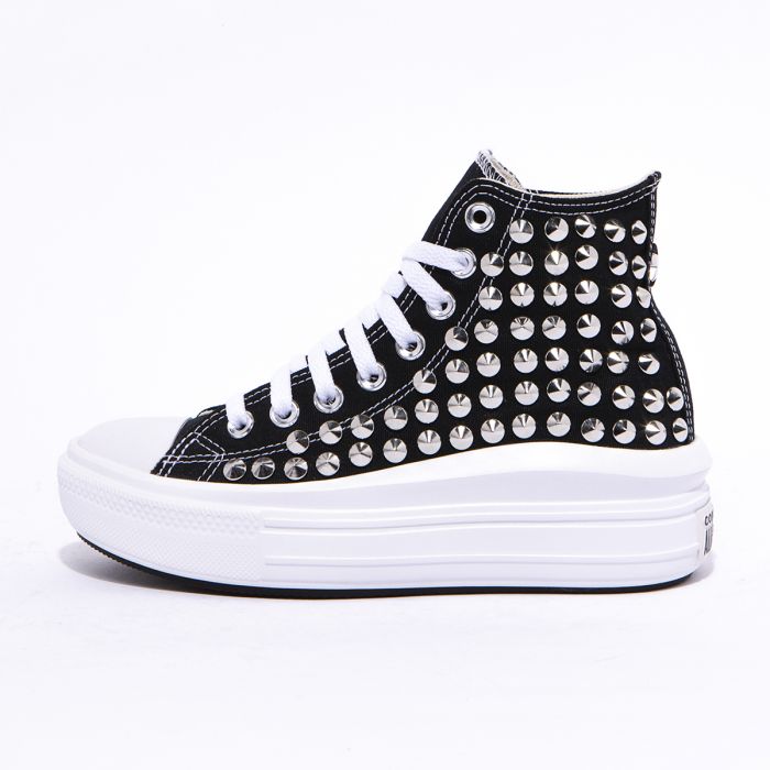 Converse Chuck Taylor All Star Move High Top nera personalizzata borchie